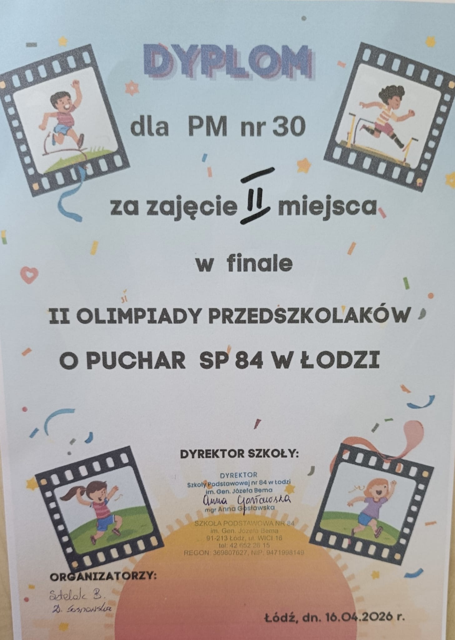 Dyplom za udział w zawodach sportowych